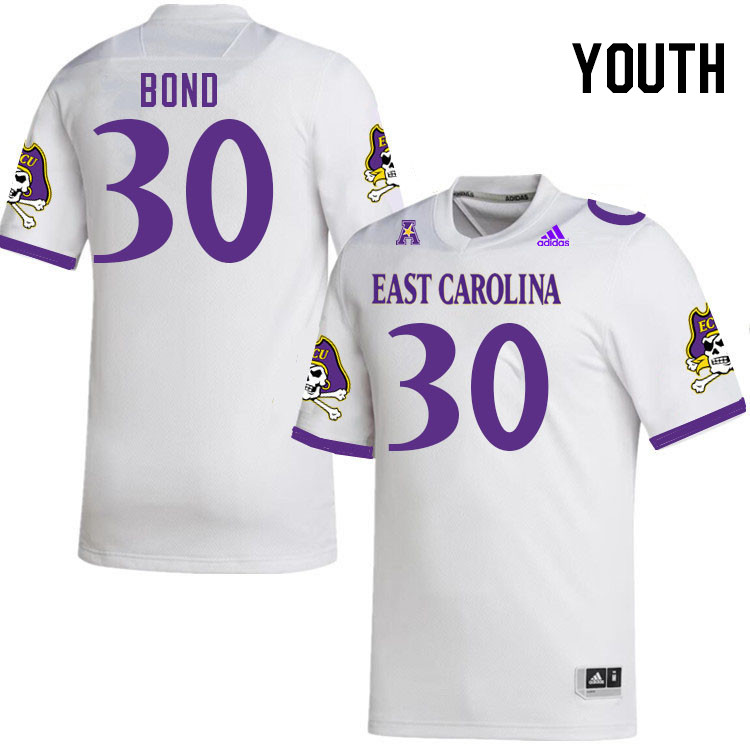 Youth #30 Javoius Bond ECU Pirates 2023 College Football Jerseys Stitched-White - Click Image to Close